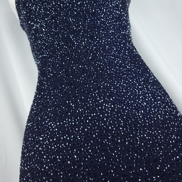 Beaded Floor Length Formal Dress | 1990s Vintage Jump Apparel | Size 3/4 | Blue - Picture 3 of 6